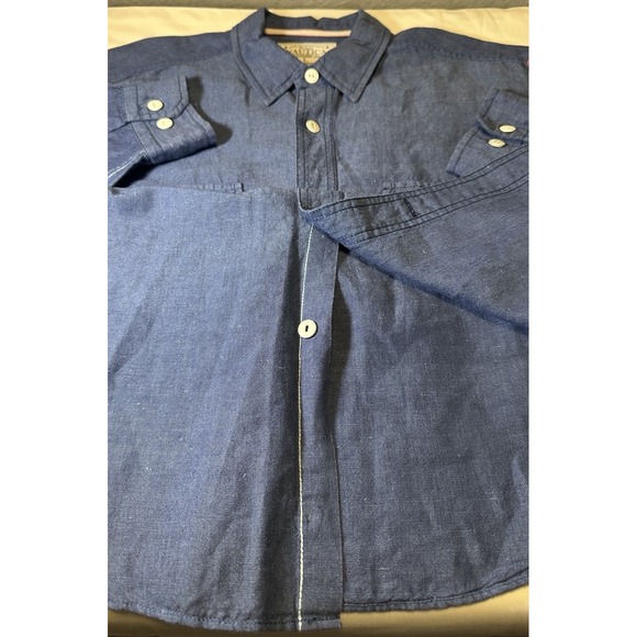 Nautica Linen Blend Chambray L/S Shirt L Blue Patriotic 90's - Picture 12 of 12
